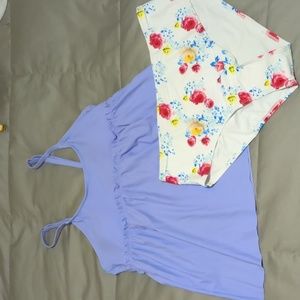 🆕 2pc Swim Suit Sz L Lavender Purple White floral Bottoms red yellow Tankini